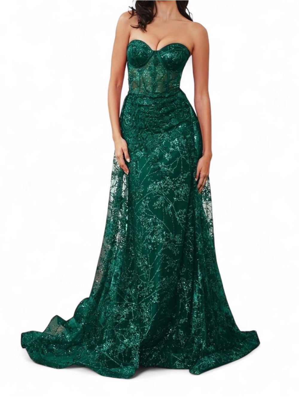 Strapless LaDivine CB046 Emerald Green Long corset Prom Dress Size 4/6